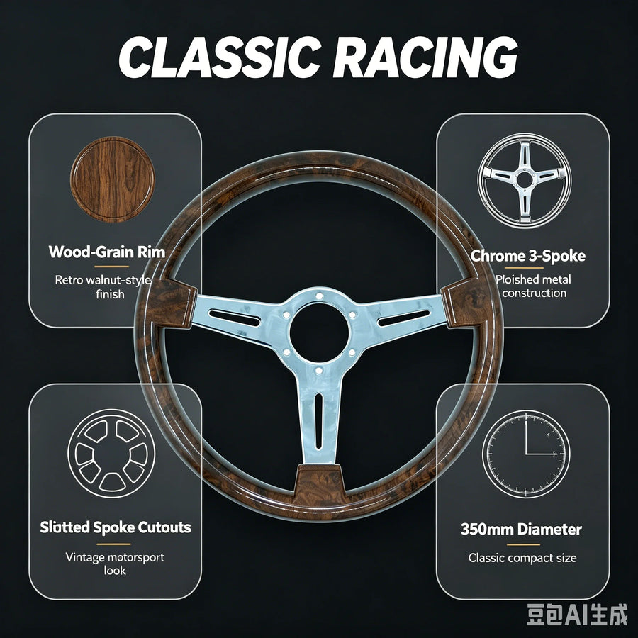 350 mm Wood-Grain Three-Spoke Steering Wheel