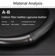 38 cm Carbon Fiber-Pattern Leather Steering Wheel Cover for Ford Mustang