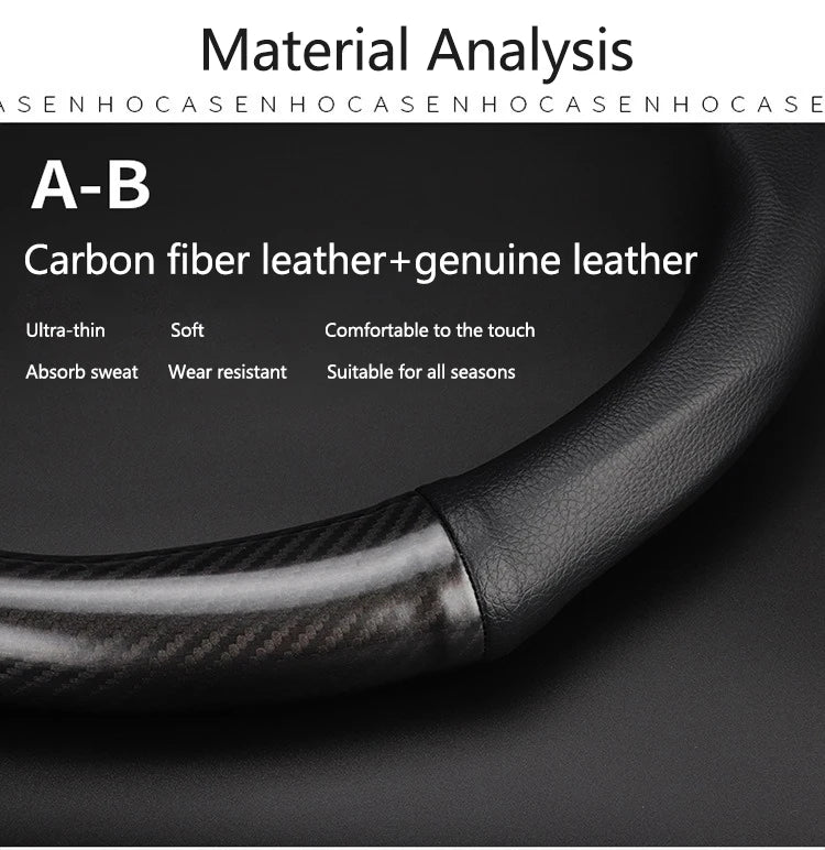 38 cm Carbon Fiber-Pattern Leather Steering Wheel Cover for Ford Mustang