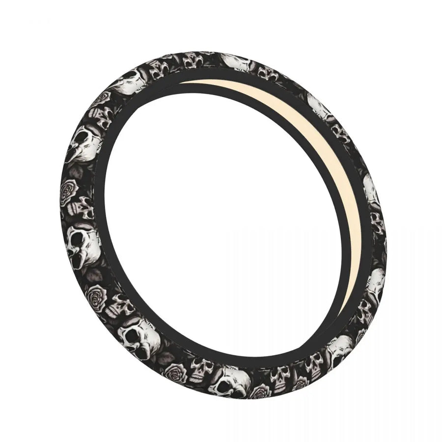 Skull-Design Slip-On Steering Wheel Cover – Black