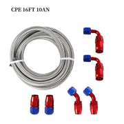 16FT AN10 Stainless Steel Braided CPE Oil Fuel Line Kit with 6-Piece Aluminum Alloy 0 45 90 Degree