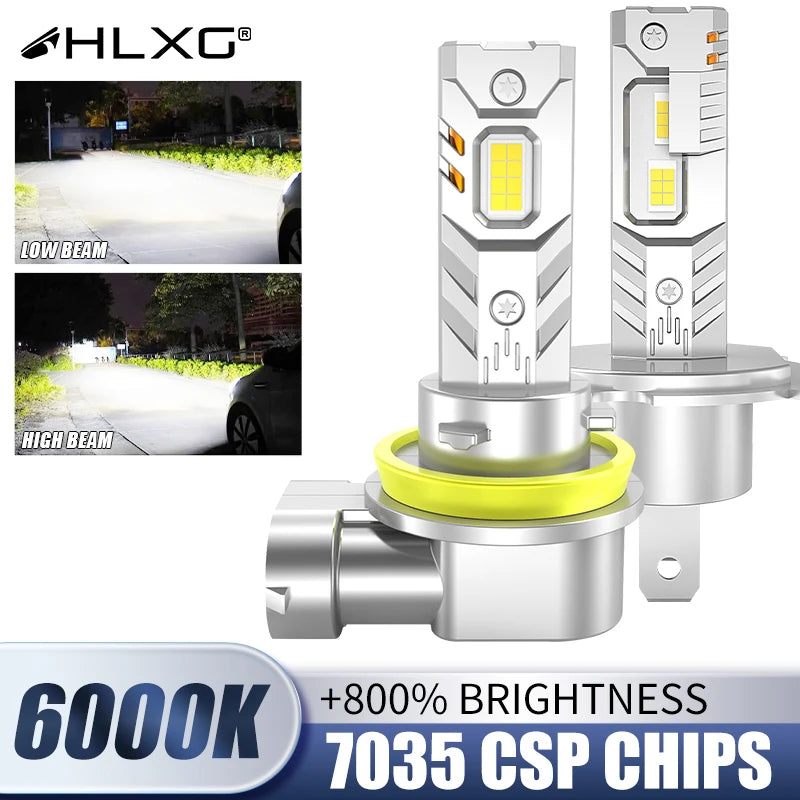 2-Piece H1/H4/H7/H11/9005/9006 LED Headlight Bulb – 6500K, CANBUS, Fanless