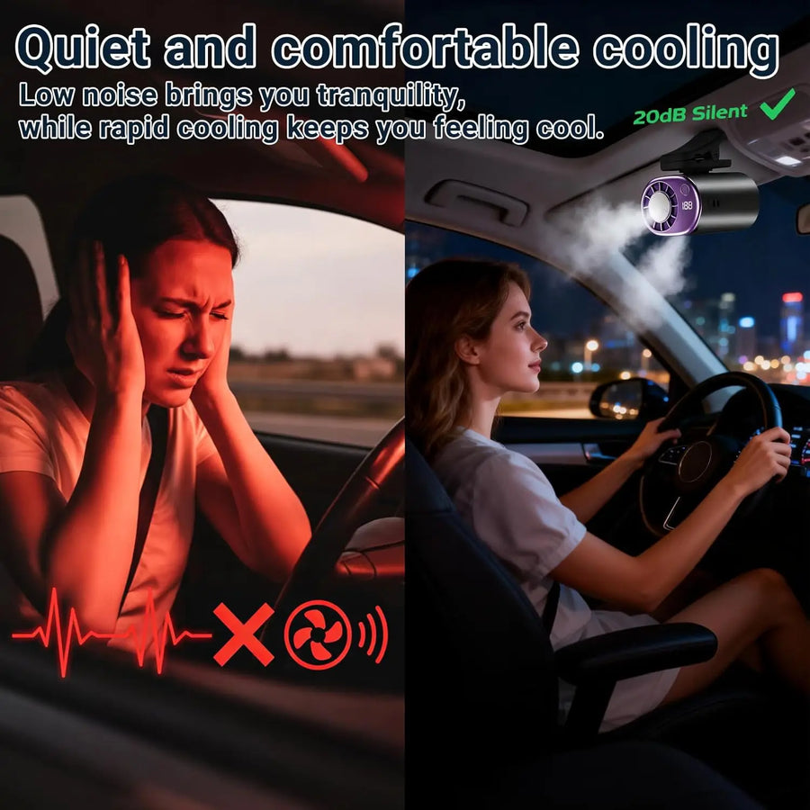 Rechargeable Clip-On Car Fan with LED Display and 360° Rotation