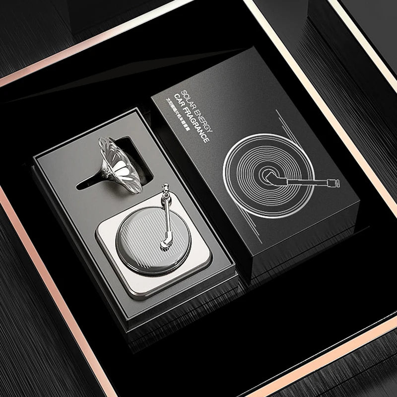 Solar-Powered Rotating Record-player Car Aroma Diffuser