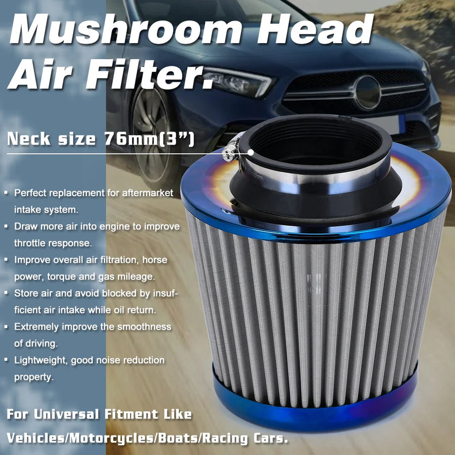 3" 76MM Universal Cold Air Intake Filter