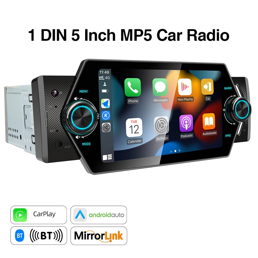 5-Inch 1-DIN CarPlay and Android Auto Touchscreen Car Stereo