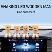 Cute Car Shaking Wooden Man Figurine Interior Wood Ornaments with 12 Magnetic Expressions