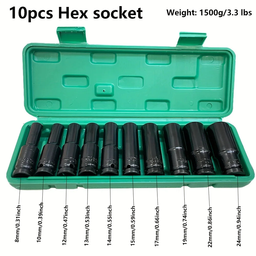 10-Piece 1/2-Inch Drive Metric Impact Socket Set, 8-24mm