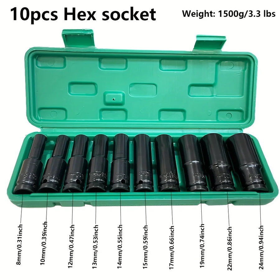 10-Piece 1/2-Inch Drive Metric Impact Socket Set, 8-24mm