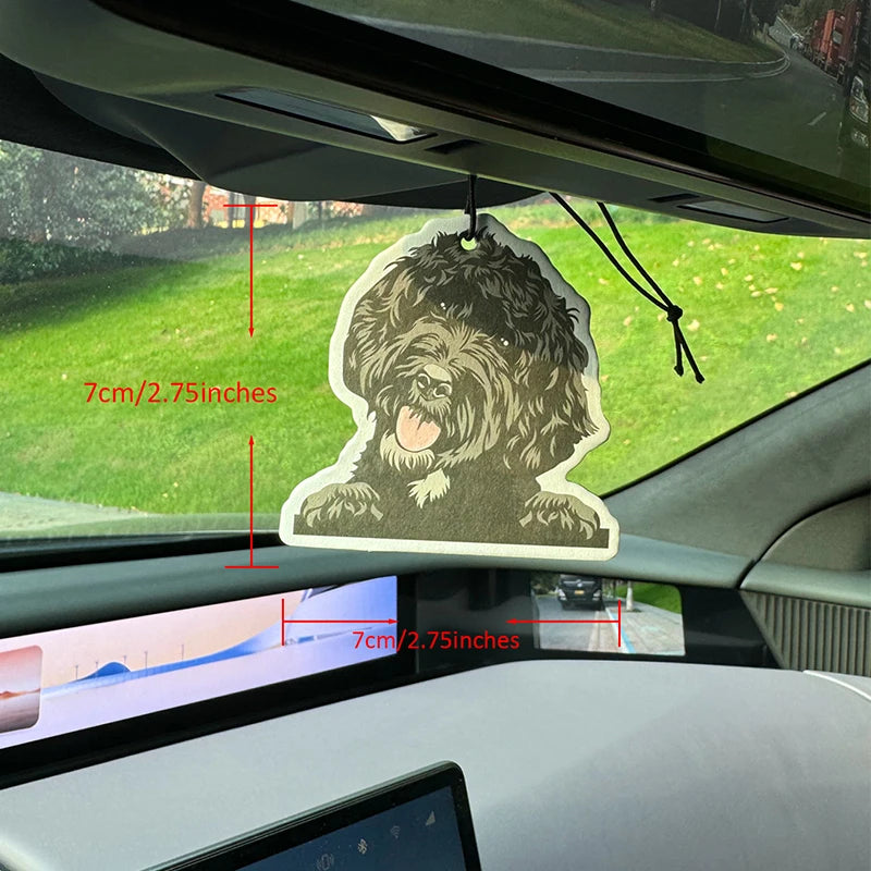 Hand-drawn style black fluffy Labradoodle/Portuguese Water Dog Hanging Car Air Freshener