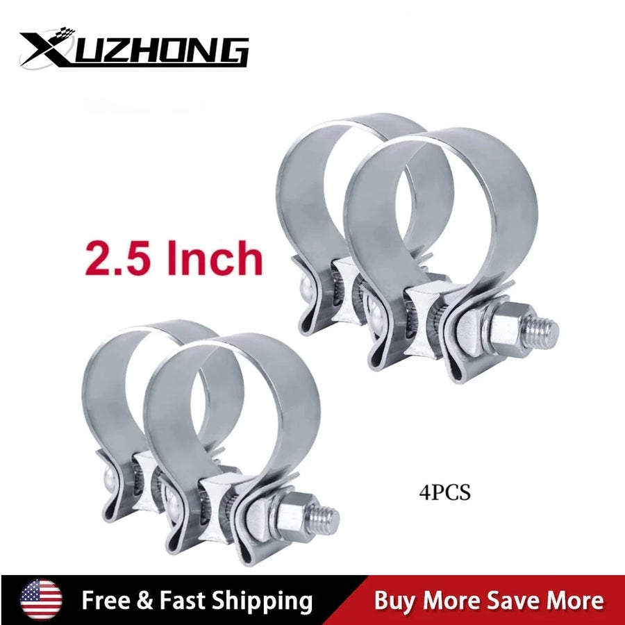 For Mufflers Catalytic Converters Silver 4-Piece 2.5 Inch T409 Stainless Steel Narrow Band Exhaust Clamps