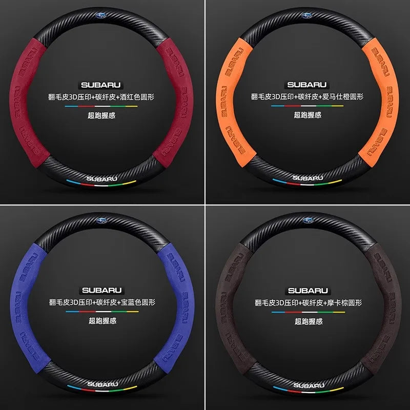 Suede Carbon-Fiber-Style Steering Wheel Cover for Subaru – 38 cm
