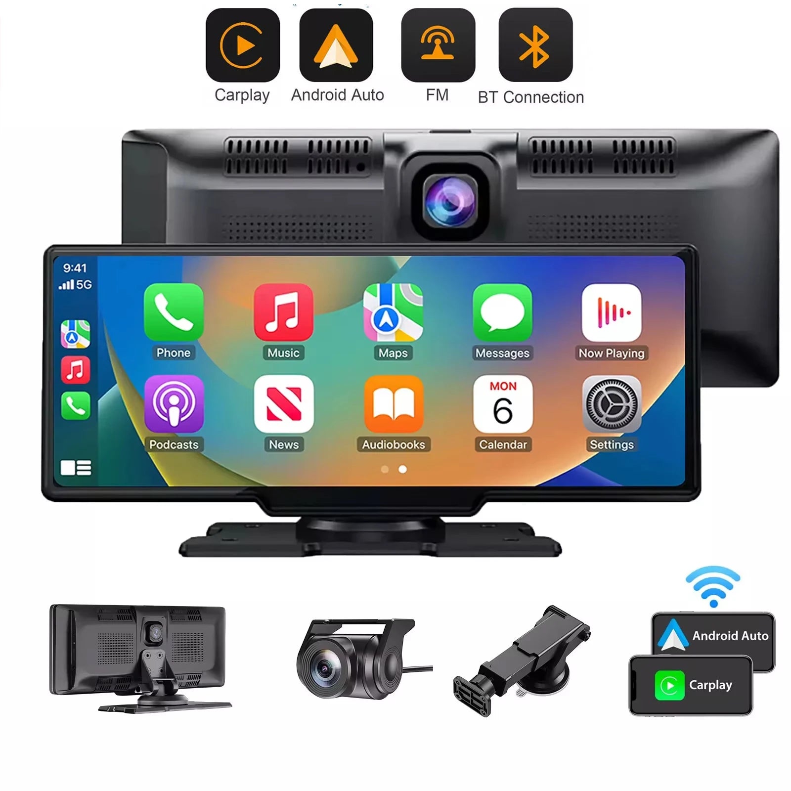 4K Dual Dash Cam with Wireless CarPlay and Android Auto