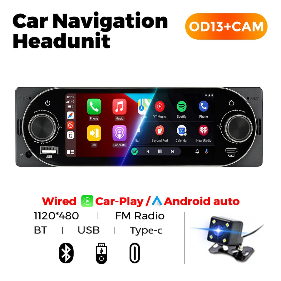 5.2-Inch 1-DIN Bluetooth Touchscreen Car Stereo