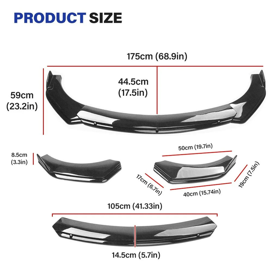 Carbon-Fiber-Look Universal Bumper Lip & Side Skirt Kit