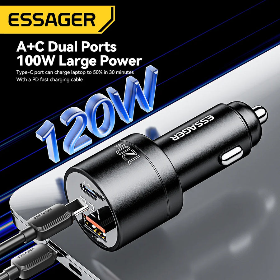 Essager 120W USB-C PD and QC Car Charger Adapter