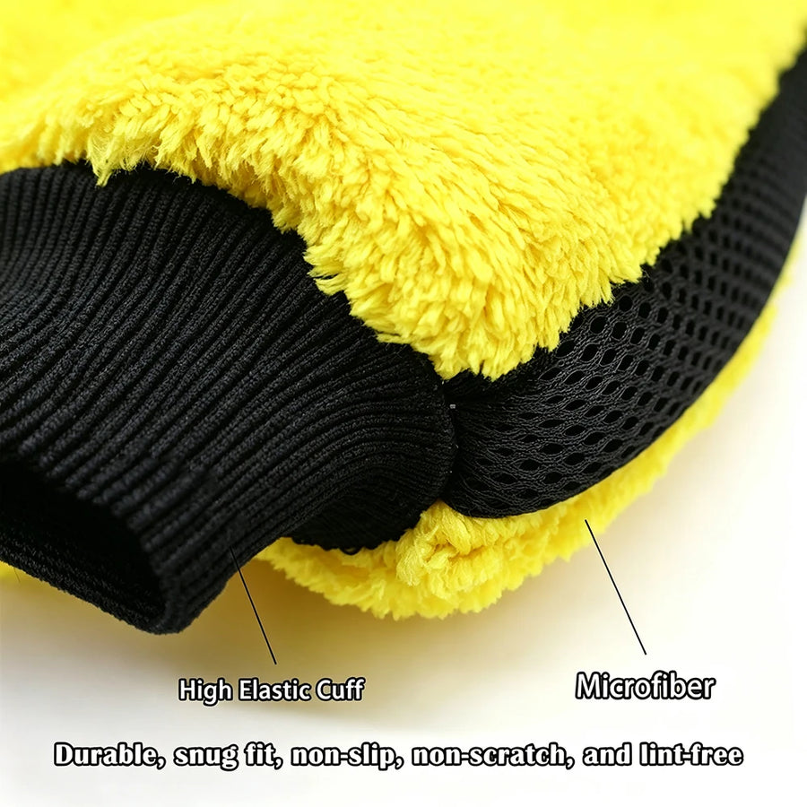 Yellow Microfiber Car Wash Mitt with Water-Resistant Lining