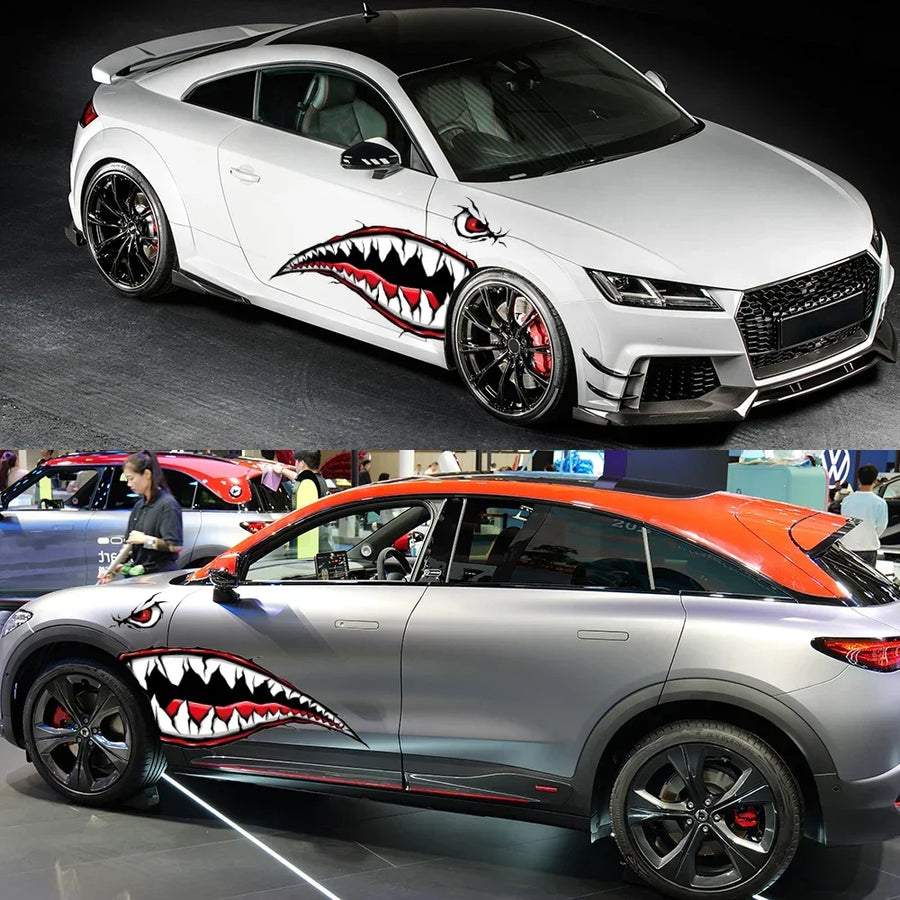 2-Piece Shark Mouth Cartoon Car Sticker Decal Set