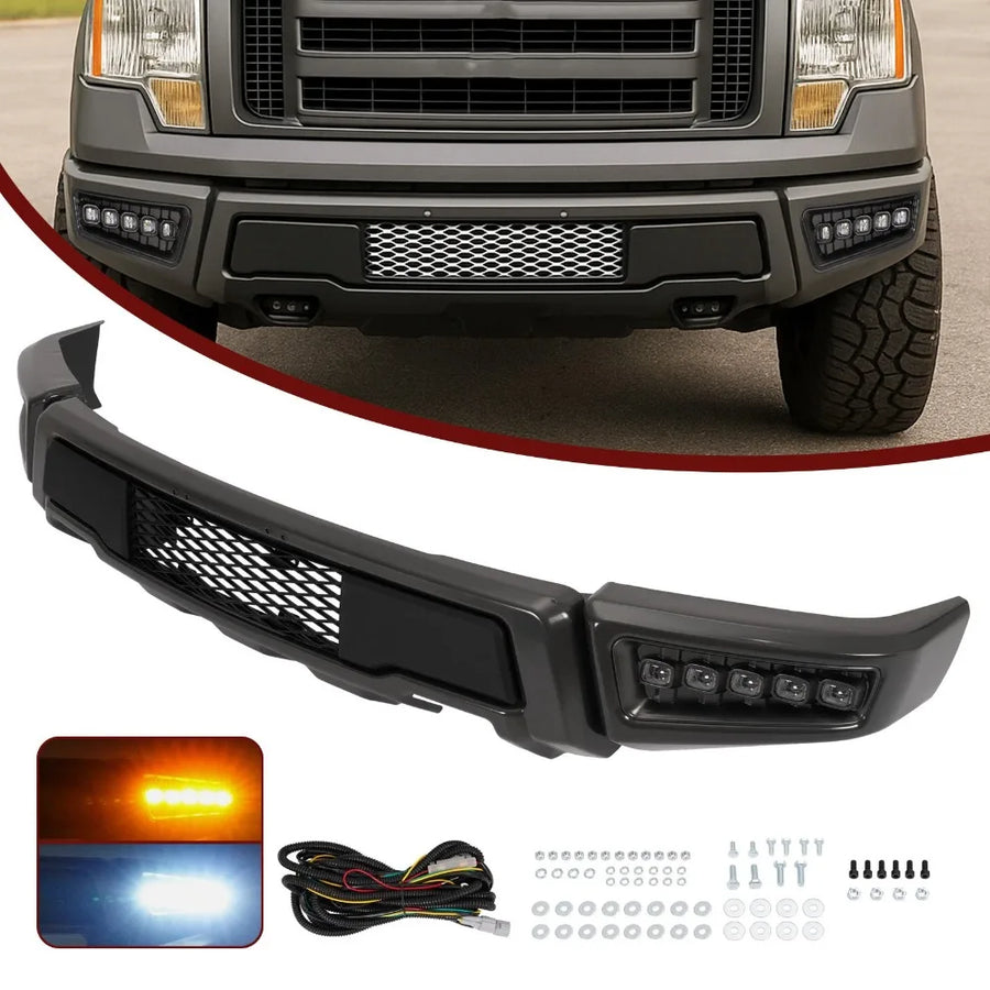 Steel Raptor-Style Front Bumper with LED Lights for 2009–2014 Ford F-150