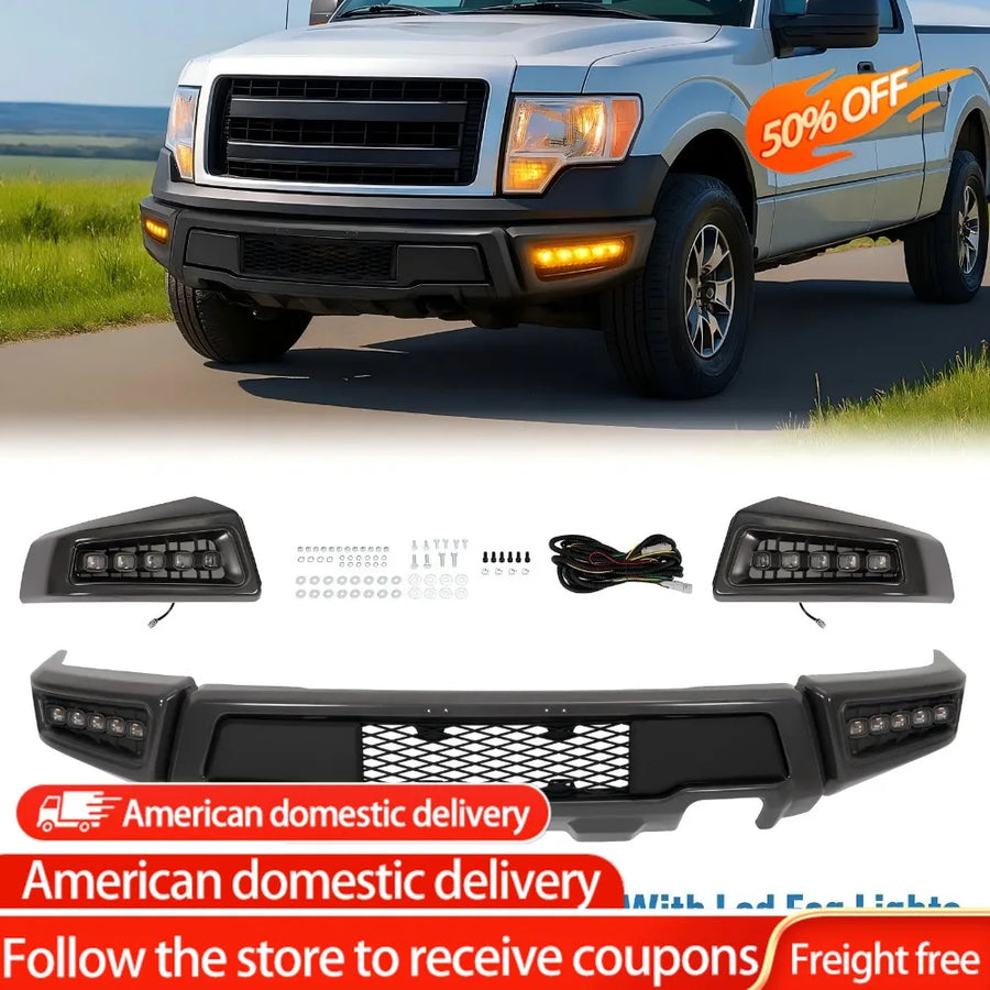Steel Raptor-Style Front Bumper with LEDs for 2009–2014 Ford F-150