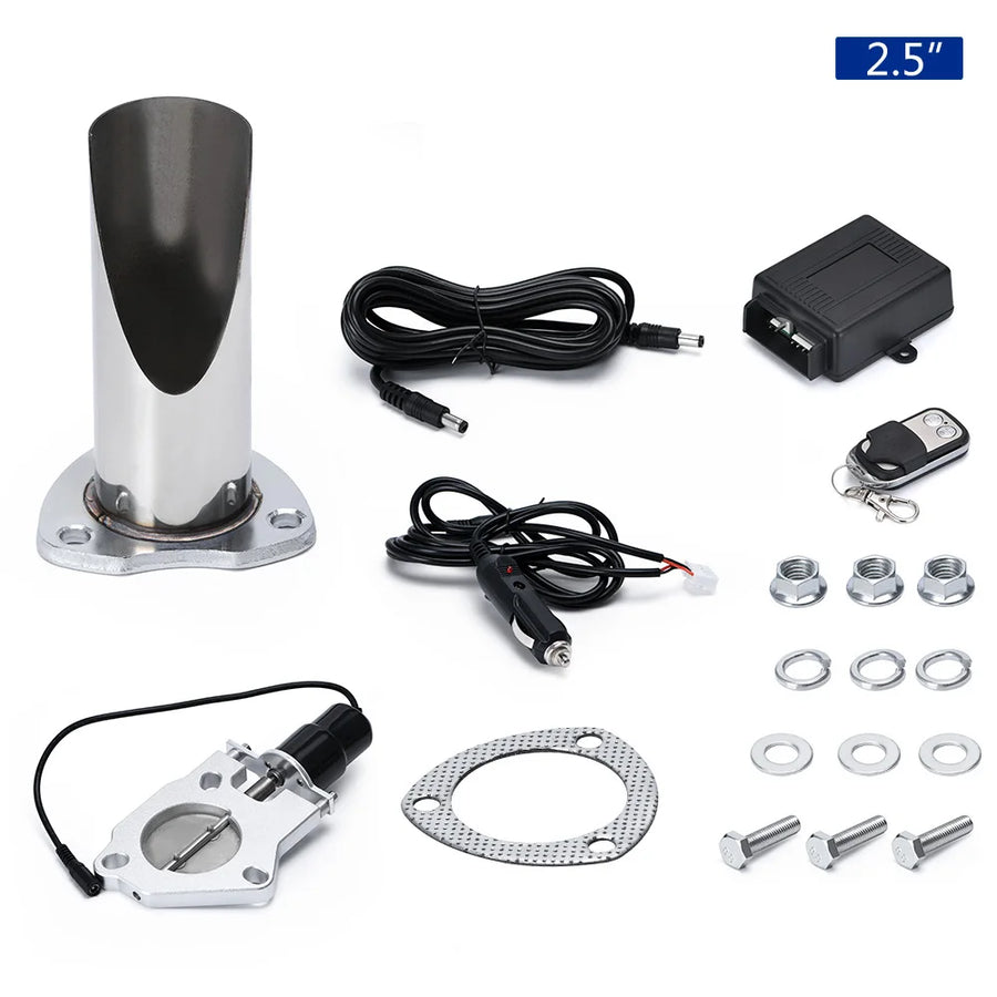 2.5" 3" Cutout Stainless Steel Exhaust Cut Out Header BE Cut Pipe Electric Valve Exhaust Tip Muffler Kit