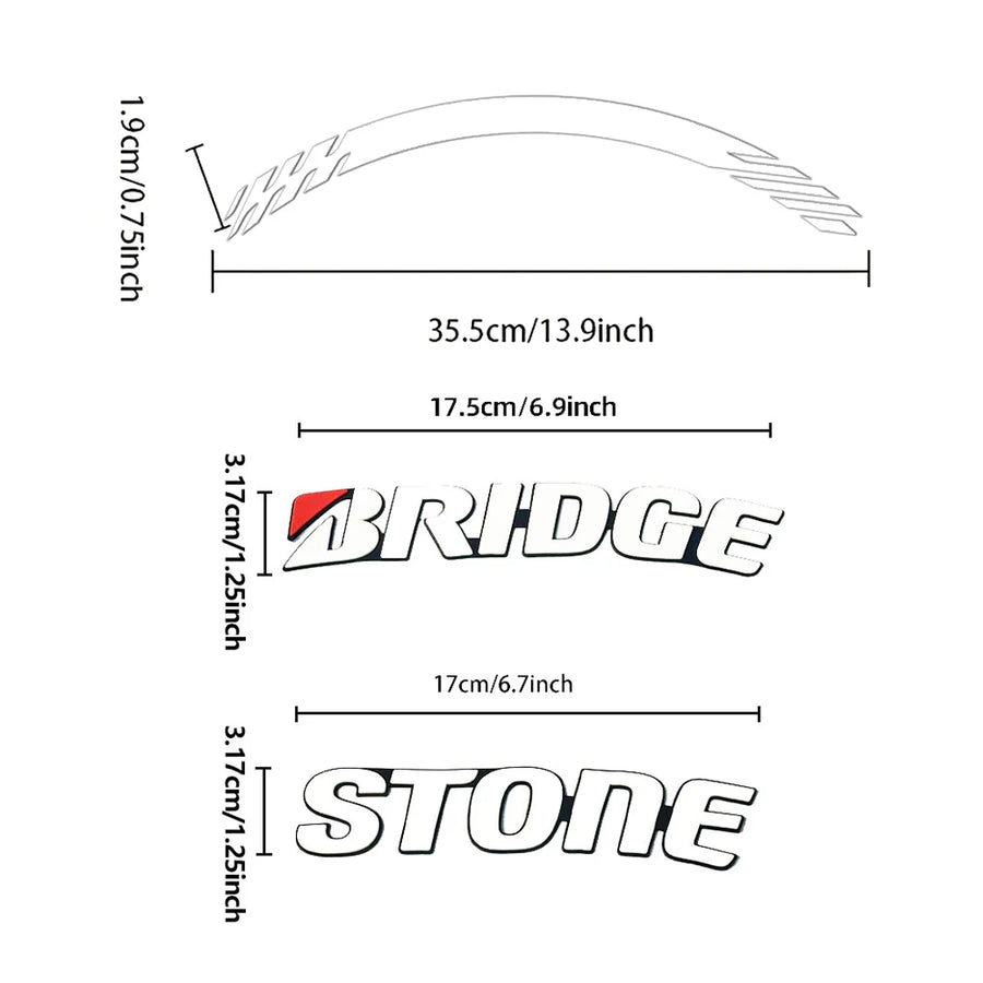 Bridgestone Tire Letter Stickers Set for 4 Wheels 3D Pvc Raised Tire Decals Waterproof Car Racing Tire Sidewall Decor