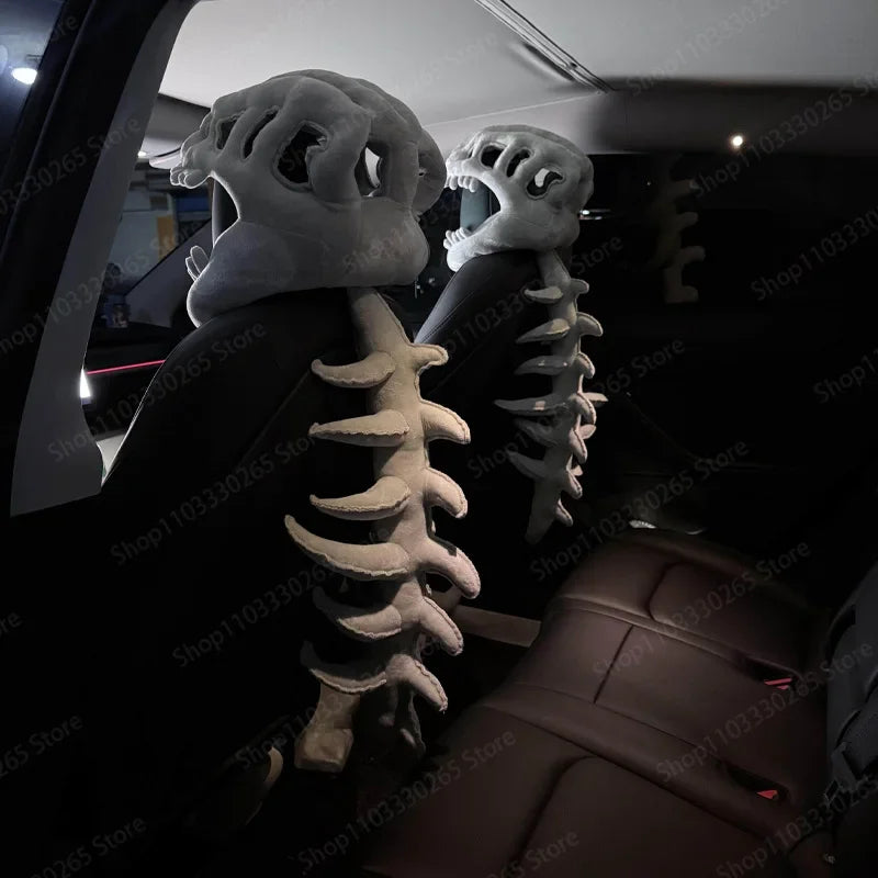 Dinosaur Skeleton Car Headrest Cover – Decorative Interior Seat Accessory