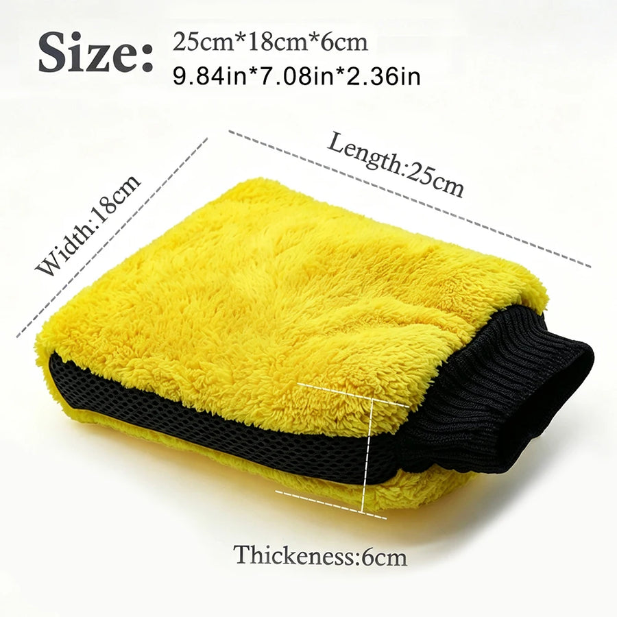 Yellow Microfiber Car Wash Mitt with Water-Resistant Lining