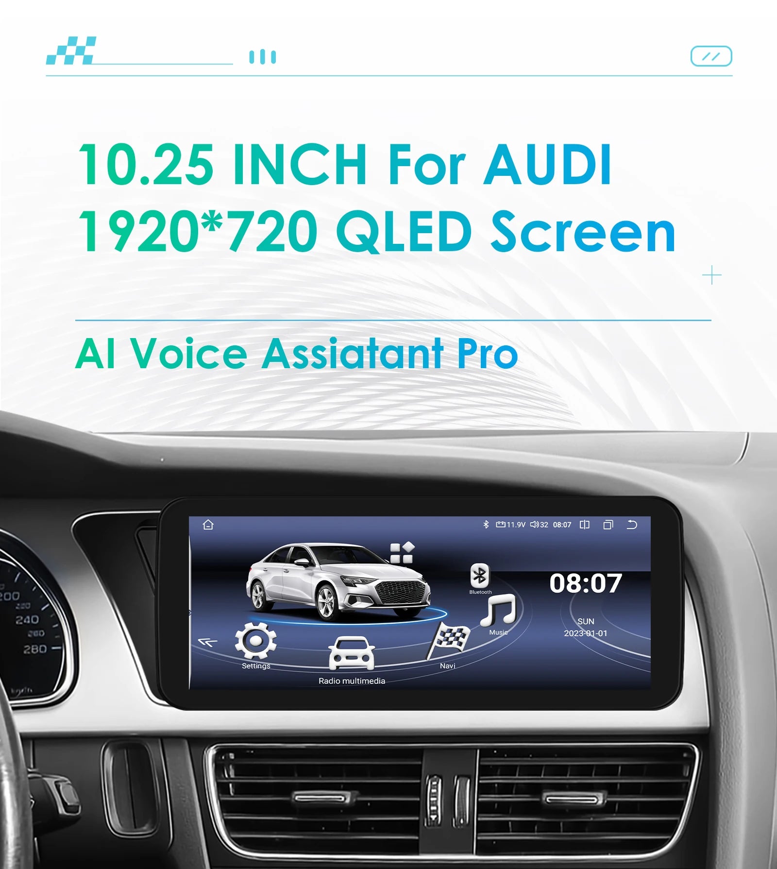 10.25-Inch CarPlay and Android Auto Display for Audi A4, A5, S4 and S5 2009–2016