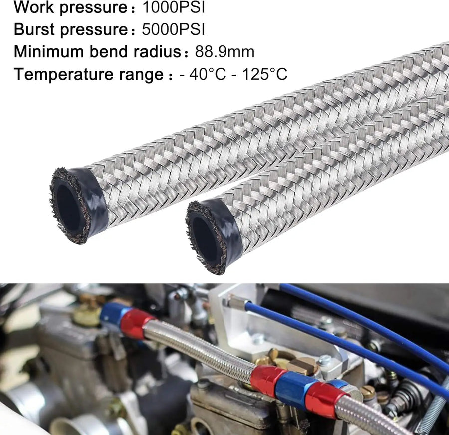 AN10 10FT Braided Nylon Fuel Line Kit 10-Piece CPE Fittings for Hydraulic Fluid Pump Gas Alcohol Silver