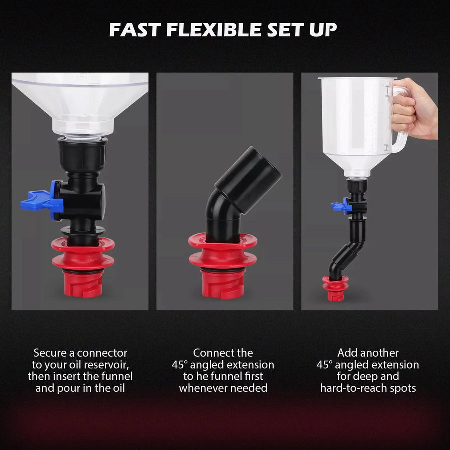 18-Piece Spill-Free Engine Oil Funnel Set with 12 Adapters, 1.59 Quart