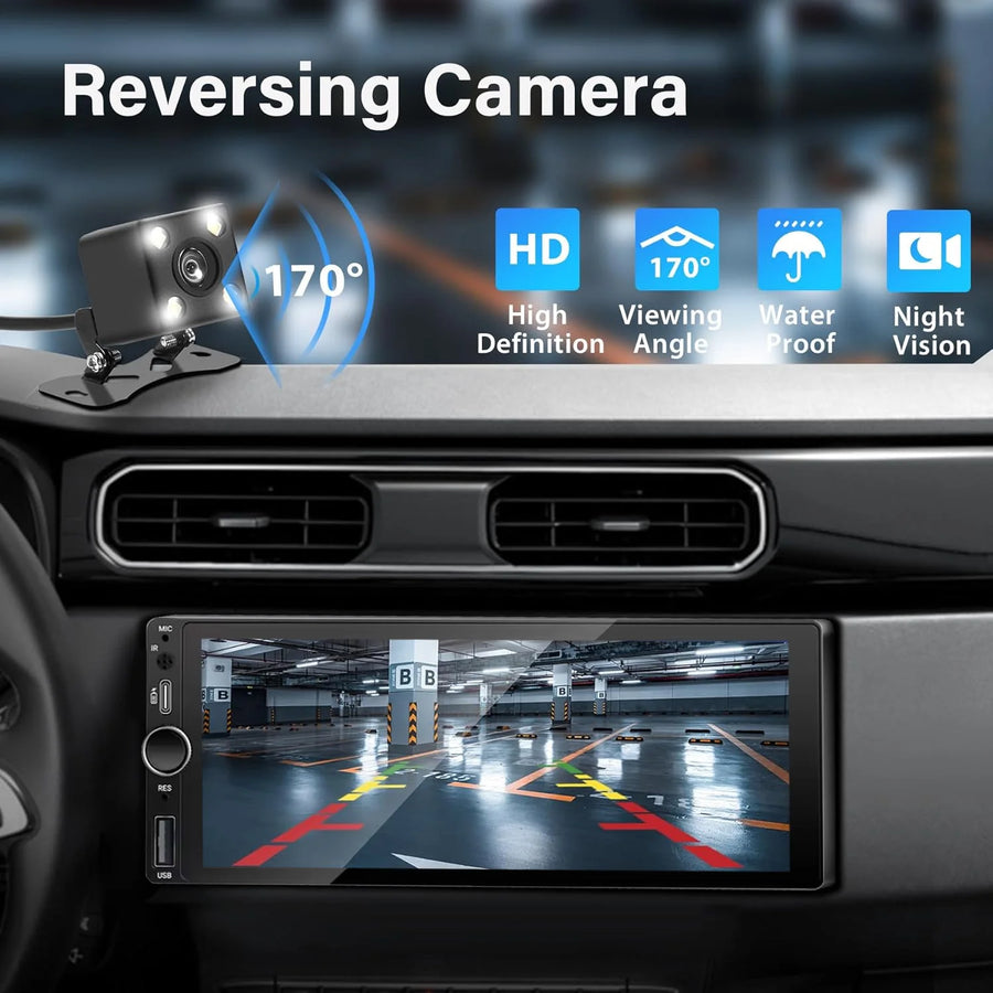6.9-Inch 1-DIN Wireless CarPlay and Android Auto Car Stereo