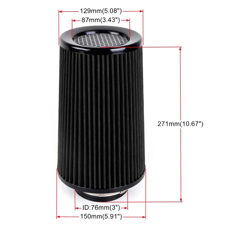 Intake Air Filter for-76mm 3" Race Car High Flow Cold Air Intake Air Filter 10.6" Tall Universal Conical Washable Air Filters