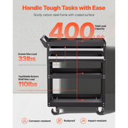 5-Tier Rolling Tool Cart with 2 Lockable Drawers and Pegboard