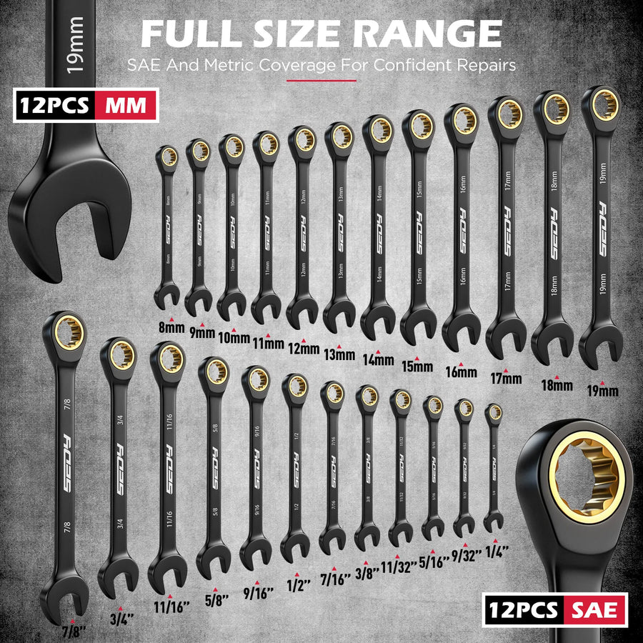 24-Piece Metric and SAE Ratcheting Wrench Set