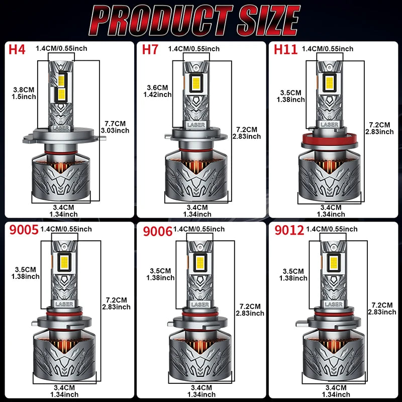 2-Piece H4/H7/H11/9005/9006/9012 LED Headlight Bulb – 6000K, CANBUS