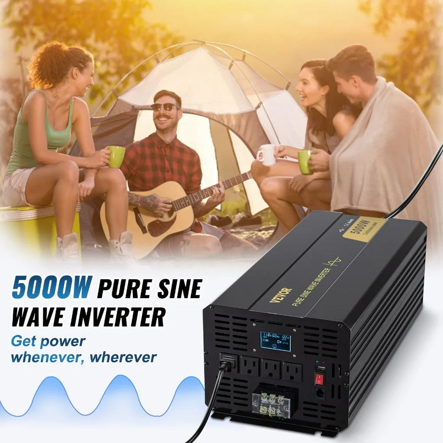 5000W 12V DC to 120V AC Pure Sine Wave Power Inverter with LCD