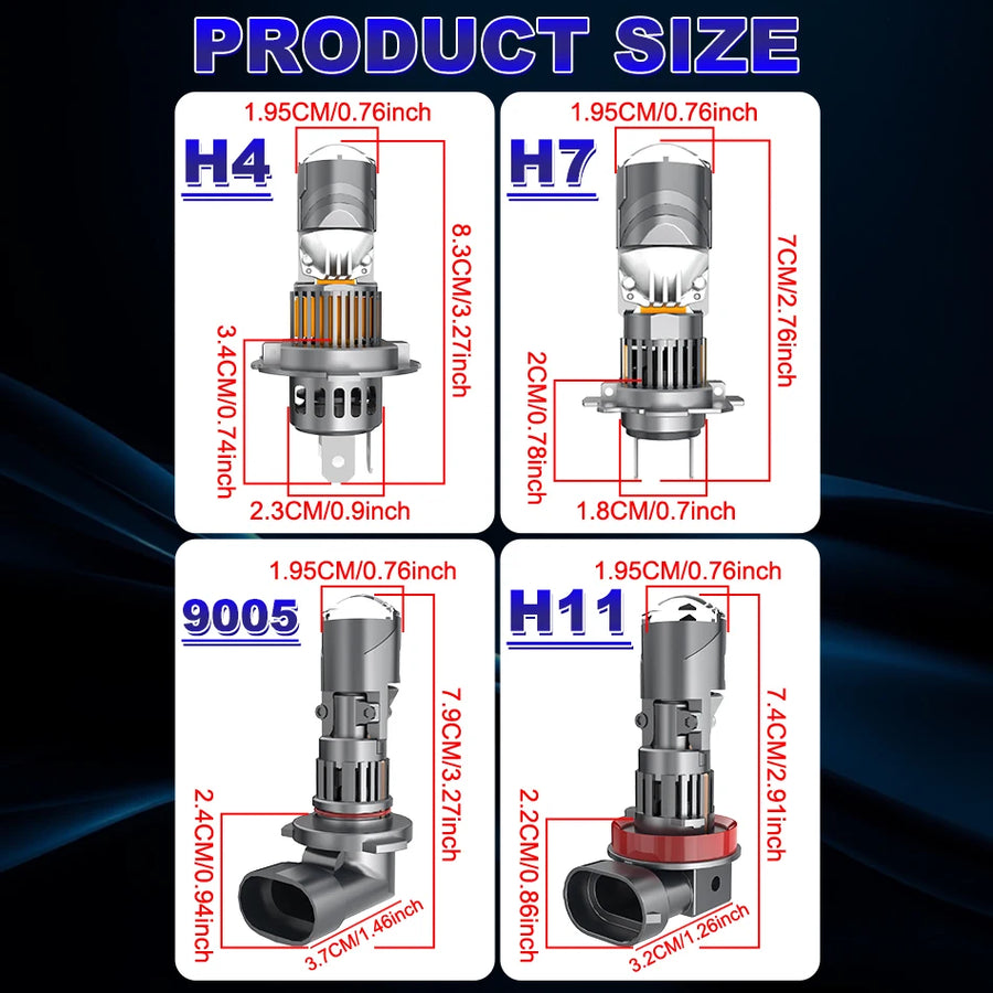 H4/H7/H11/9005/9006/9012 LED Headlight Bulb – 6000K, CANBUS, Projector-Compatible