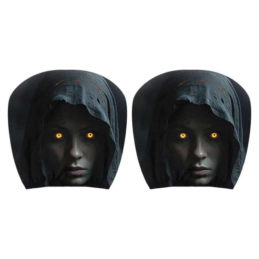 2-Piece Spooky Face Car Headrest Covers – Halloween Interior Decorations