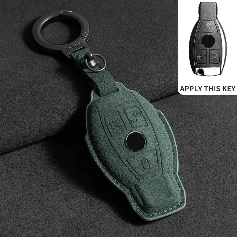 Suede Leather Car Key Case Cover for Mercedes-Benz