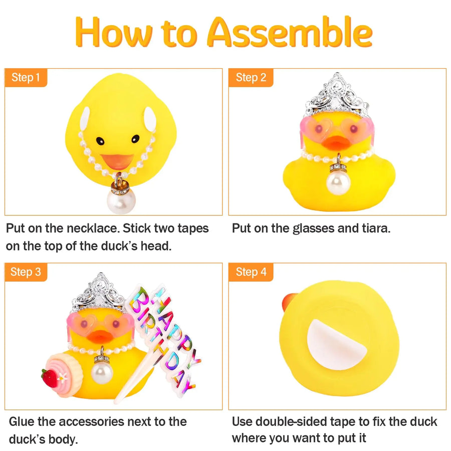 Birthday Rubber Duck Dashboard Ornament with Crown and Sunglasses