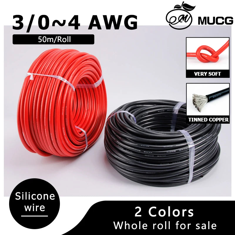 High-Current Silicone Battery Cable - 1m to 50m, 4 AWG to 95mm²