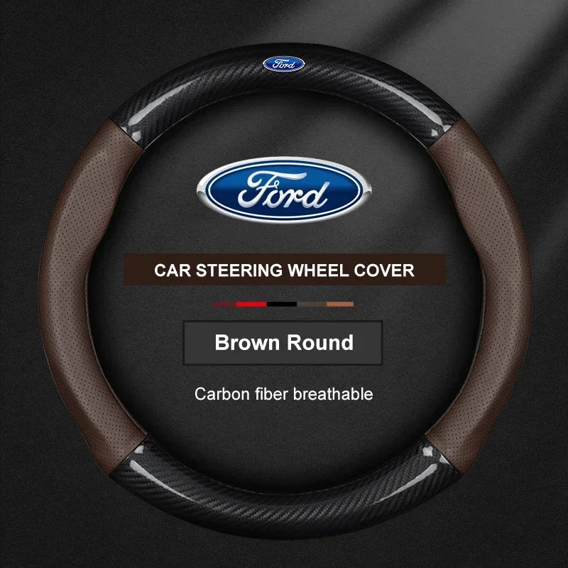 Ventilated Carbon Fiber-Look Steering Wheel Cover for Ford Vehicles