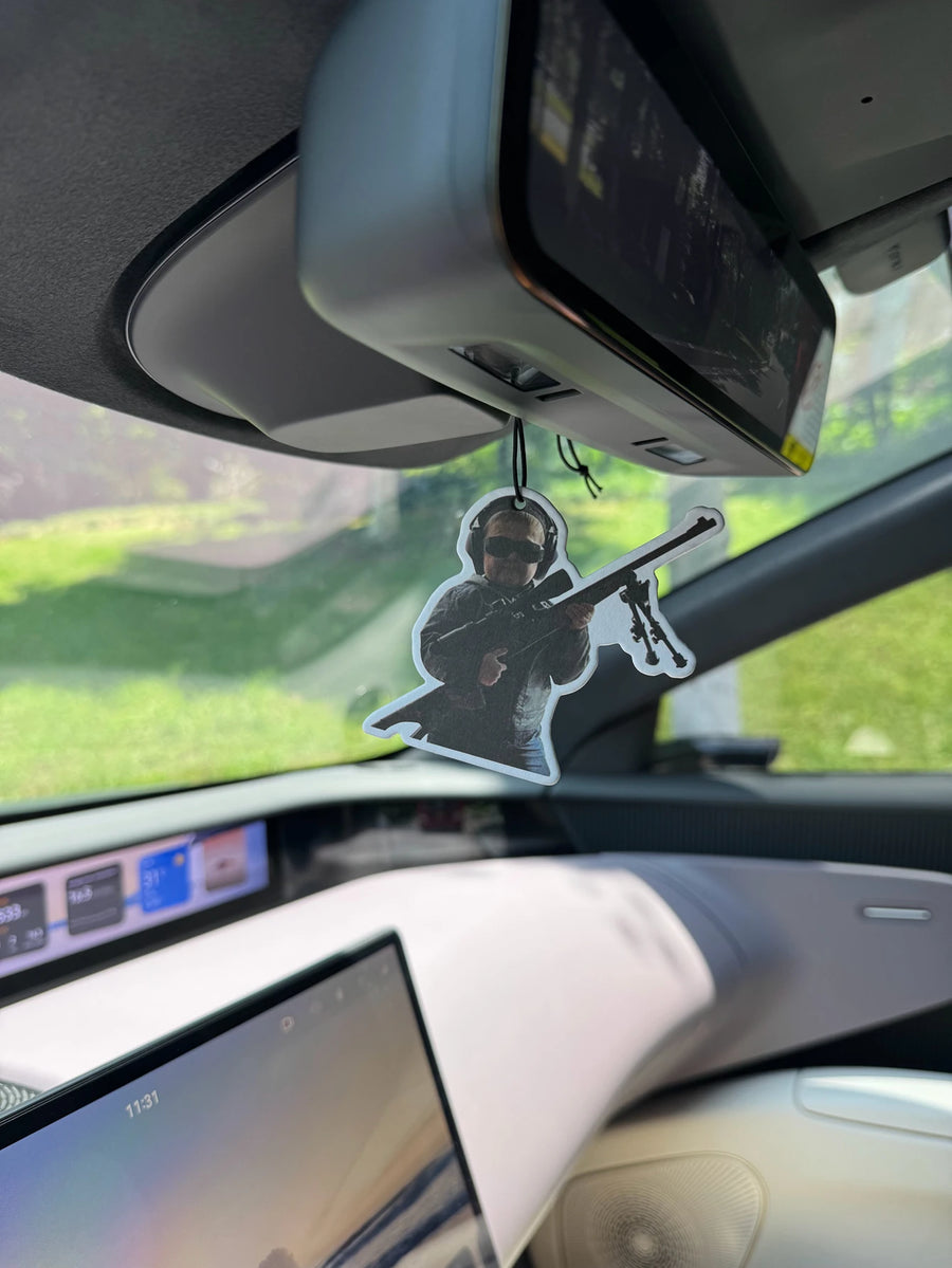Tactical Kid in tactical gear holding a sniper rifle Zen Tea Hanging Car Air Freshener – GW1767