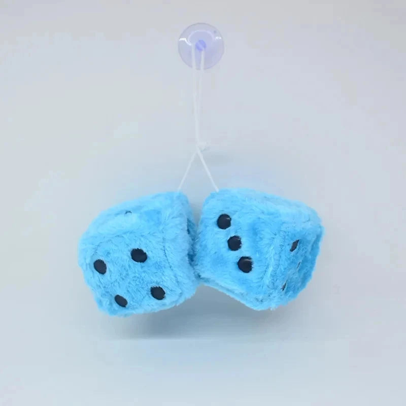 Pair of Retro Plush Fuzzy Dice Rearview Mirror Ornaments