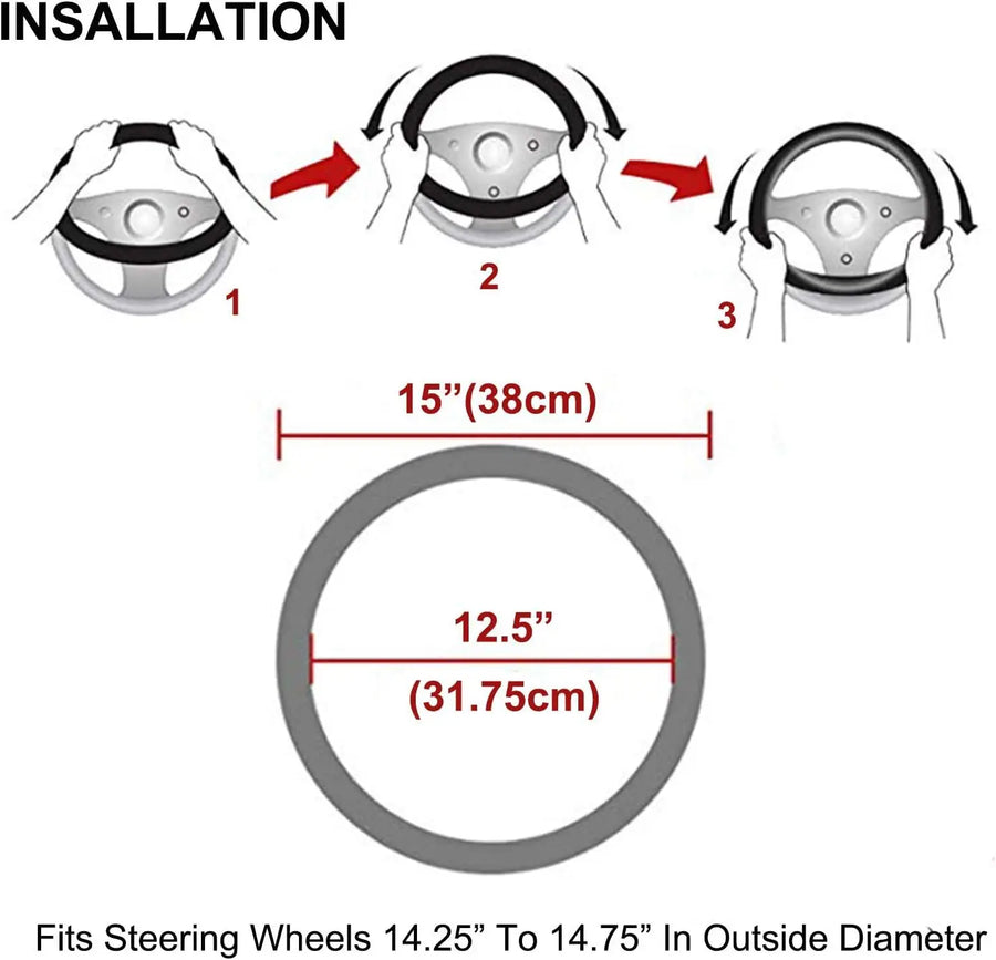 14.5–15.5 in Universal Microfiber PU Steering Wheel Cover – Black