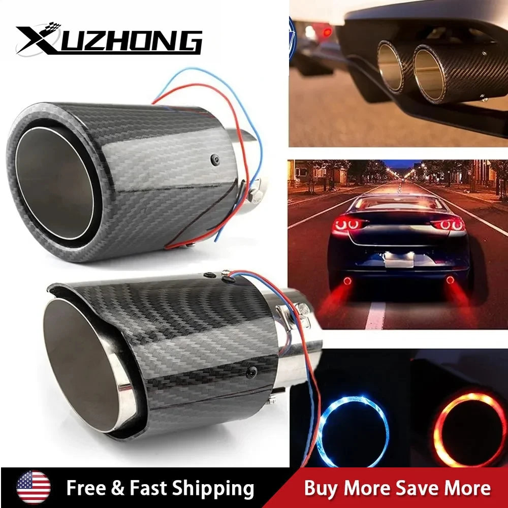 Universal Car Modified Exhaust Muffler Tip Pipe LED Red/Blue Light Outlet Exhaust Pipe Tail Throat