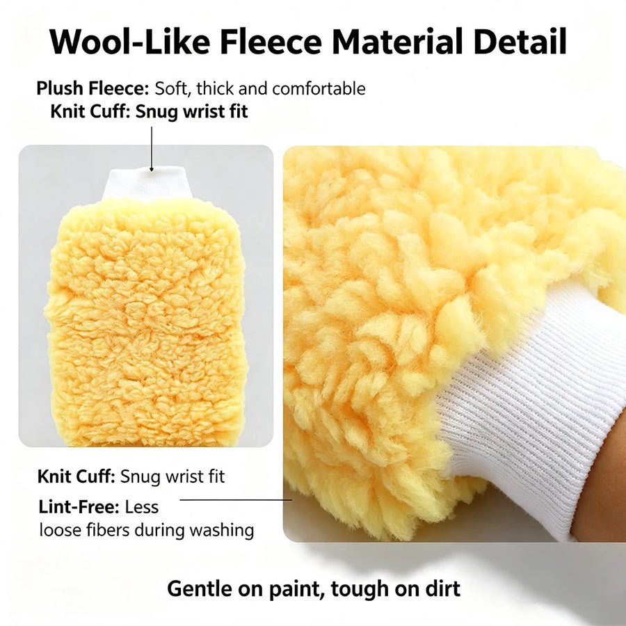 Dual-Sided Faux Wool Car Wash Mitt - 26 x 19 cm