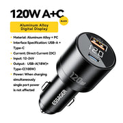 Essager 120W USB-C PD and QC Car Charger Adapter