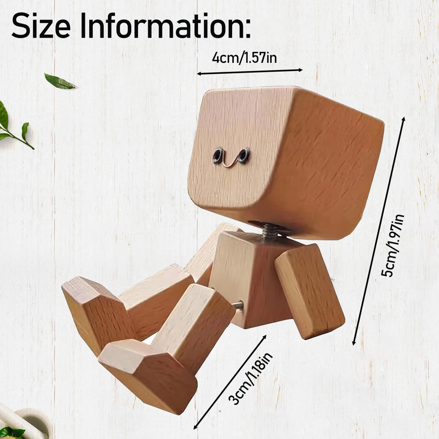 Cute Car Shaking Wooden Man Figurine Interior Wood Ornaments with 12 Magnetic Expressions